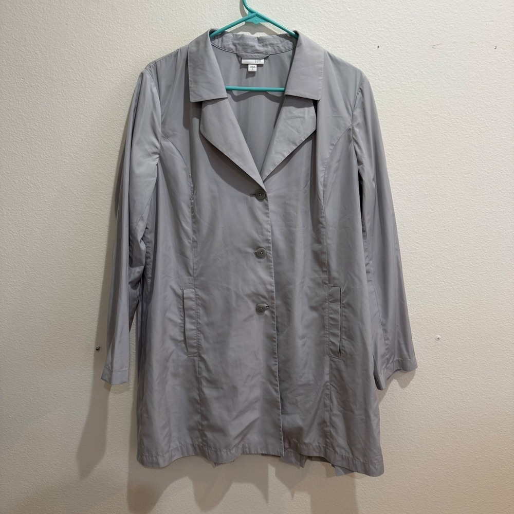 J. Jill Womens Gray Pleated Back Button Front Trench Coat Jacket Size M